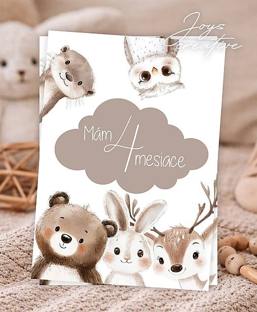 Míľnikové kartičky na fotenie bábätka   (Zvieratká v lese)