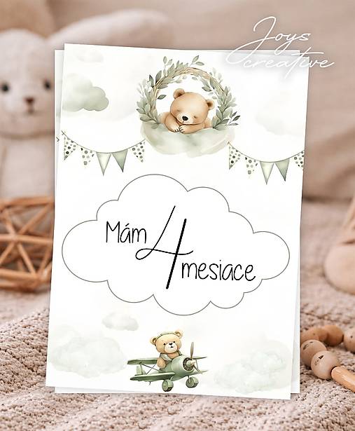 Míľnikové kartičky na fotenie bábätka   (Macko v lietadielku)