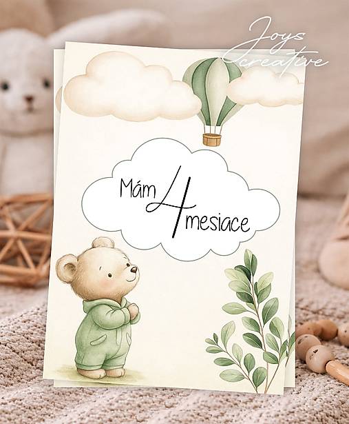 Míľnikové kartičky na fotenie bábätka   (Macko a balón)