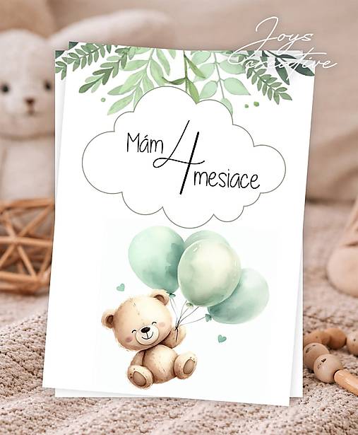 Míľnikové kartičky na fotenie bábätka   (Macko s balonikmi)