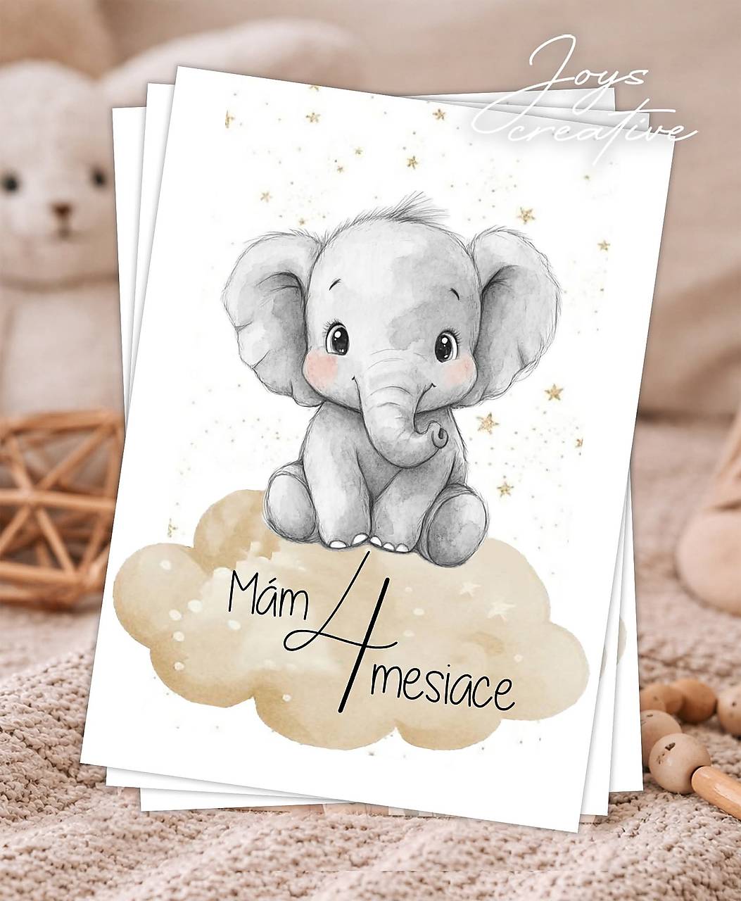 Míľnikové kartičky na fotenie bábätka   (Sloník na oblaku)