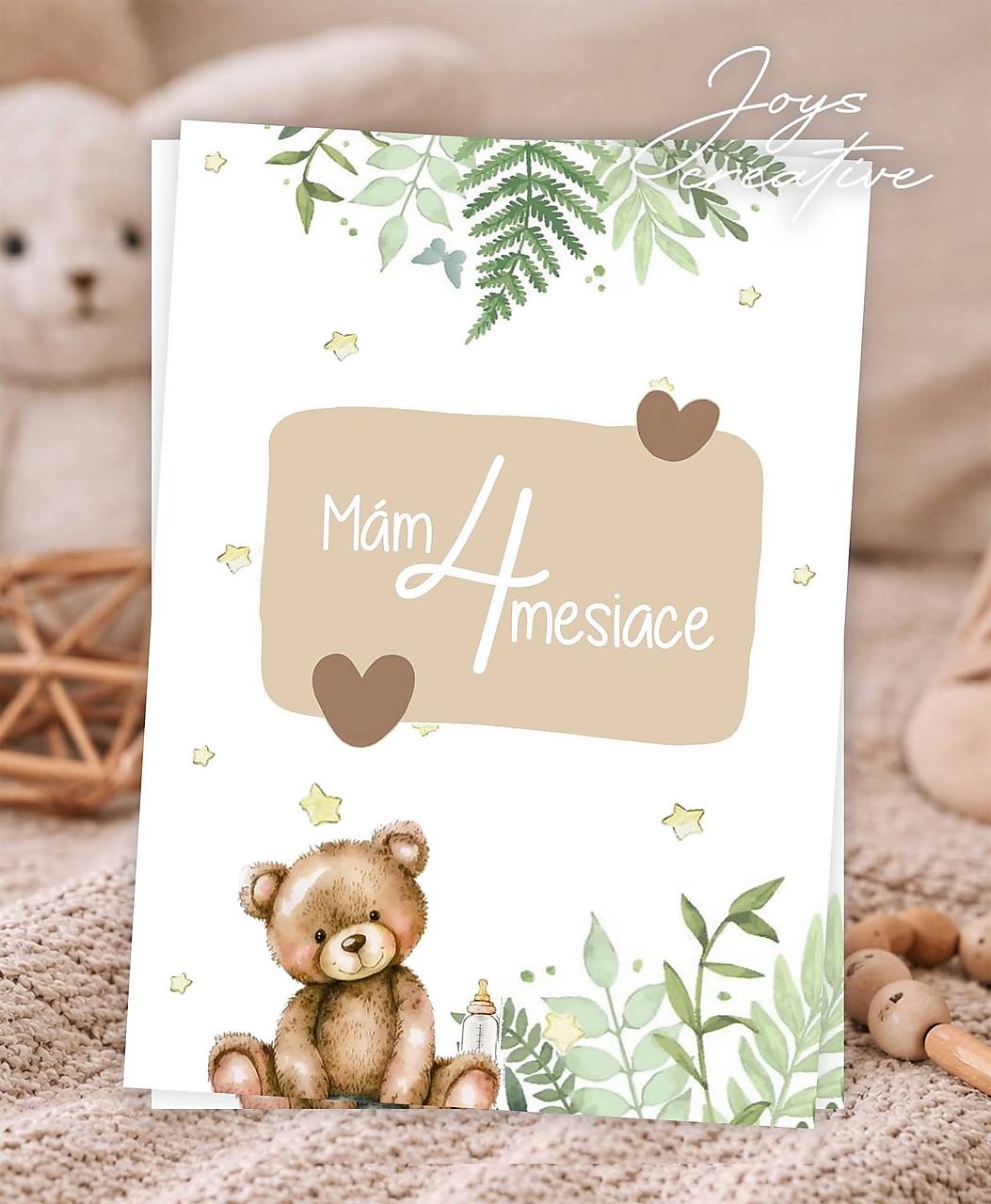 Míľnikové kartičky na fotenie bábätka   (Macko a rastliny)