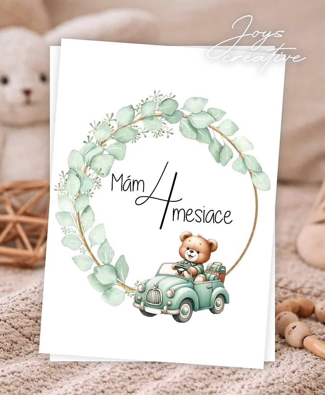 Míľnikové kartičky na fotenie bábätka   (Macko s autíčkom)