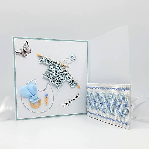 Papiernictvo - Vitaj na svete chlapče - vyšívaná pohľadnica - 18109774_