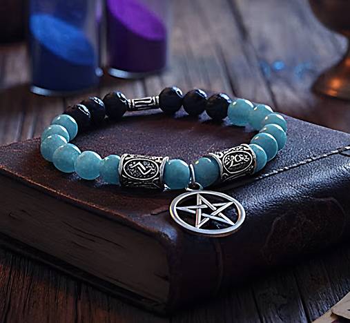 Náramky - Náramok Pentagram/Akvamarín,láva - 18111499_