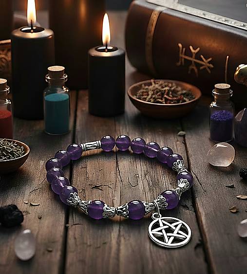 Náramky - Náramok Pentagram/Ametyst - 18111528_