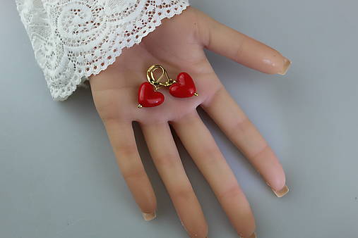 Náušnice - Valentín náušnice červené srdiečka, VÝPREDAJ! - 18112705_