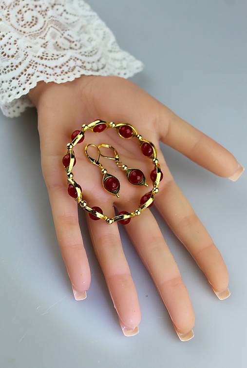 Náramky - červený achát náramok a náušnice - keď slnko zapadá... - 18112937_