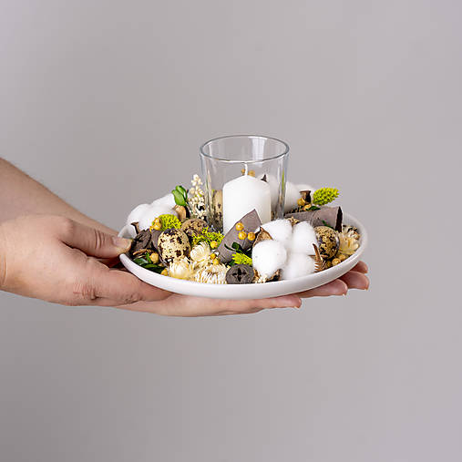 Svietnik zo sušených kvetov na stôl  (Béžová)