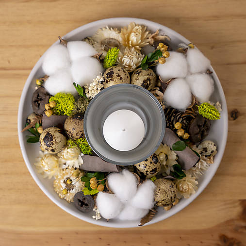 Svietnik zo sušených kvetov na stôl  (Béžová)