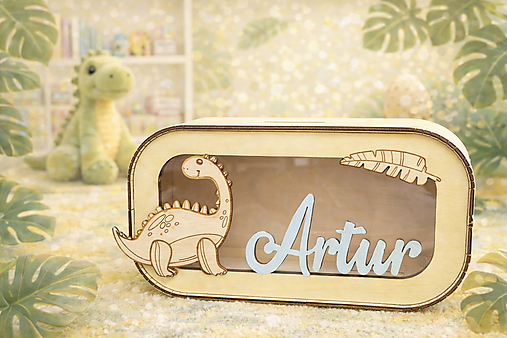 Úložné priestory & Organizácia - Pokladnička Dinosaurus 1 - personalizovaná s menom a obrázkom - 18113461_