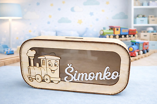Úložné priestory & Organizácia - Pokladnička Vláčik - personalizovaná s menom a obrázkom - 18113486_