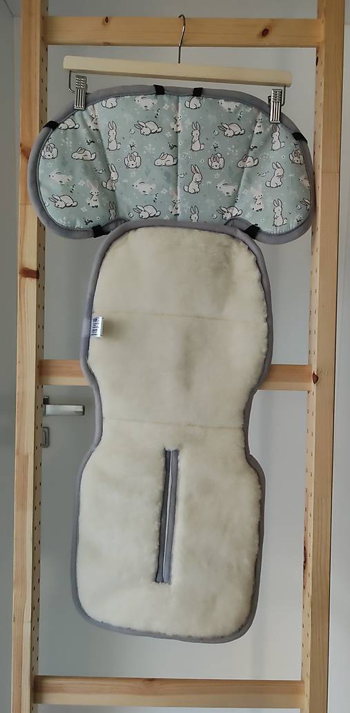 Detský textil - VLNIENKA Podložka do autosedačky Joie Stages 0-25  kg 100% MERINO TOP SUPER WASH Natural Zajko Mint - 18114377_