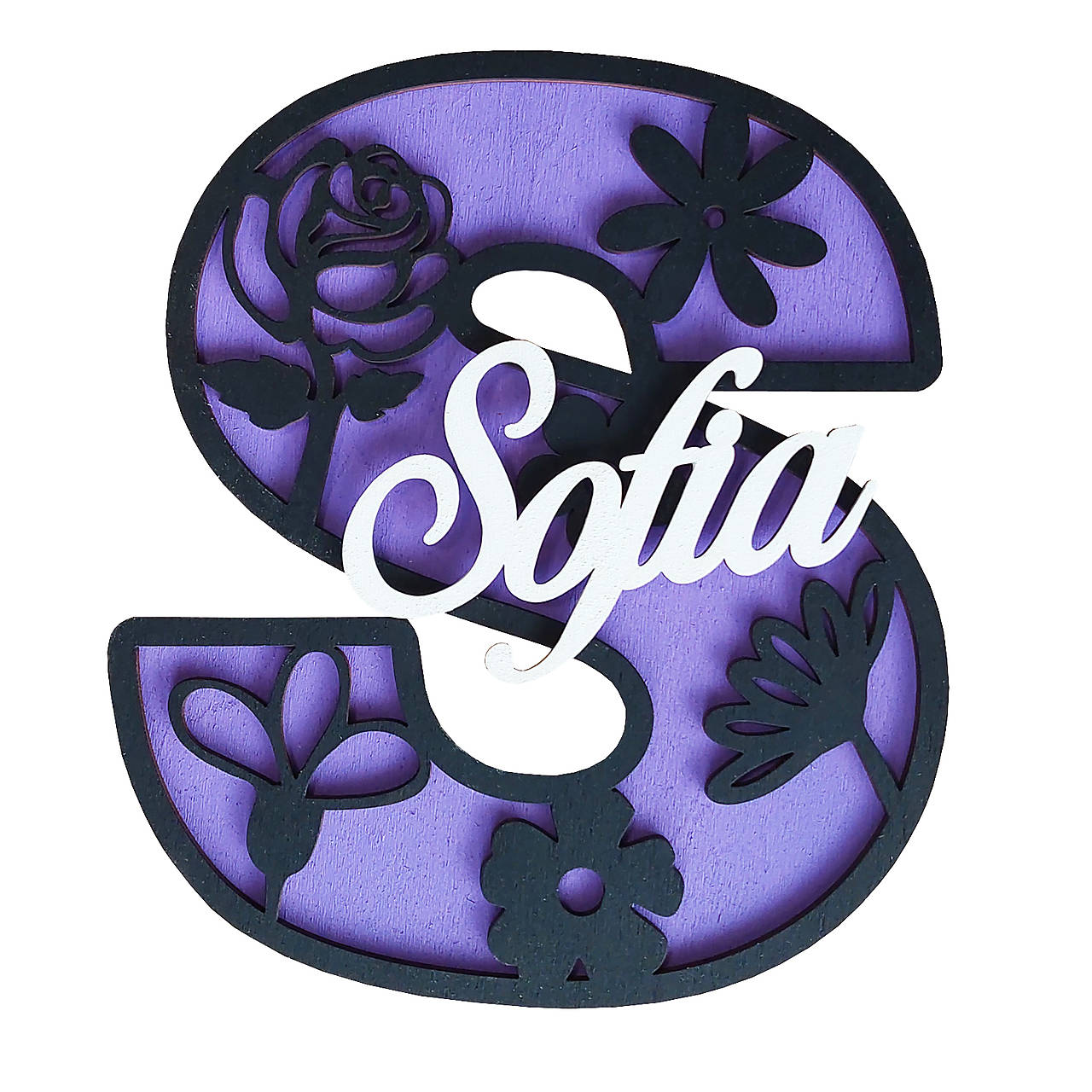 Písmeno s menom zdobené obrázkami kvetov