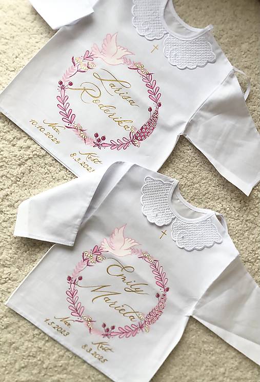 Detské oblečenie - Maľovaná košielka na krst - venček s bylinkami -ružová verzia - 18114483_