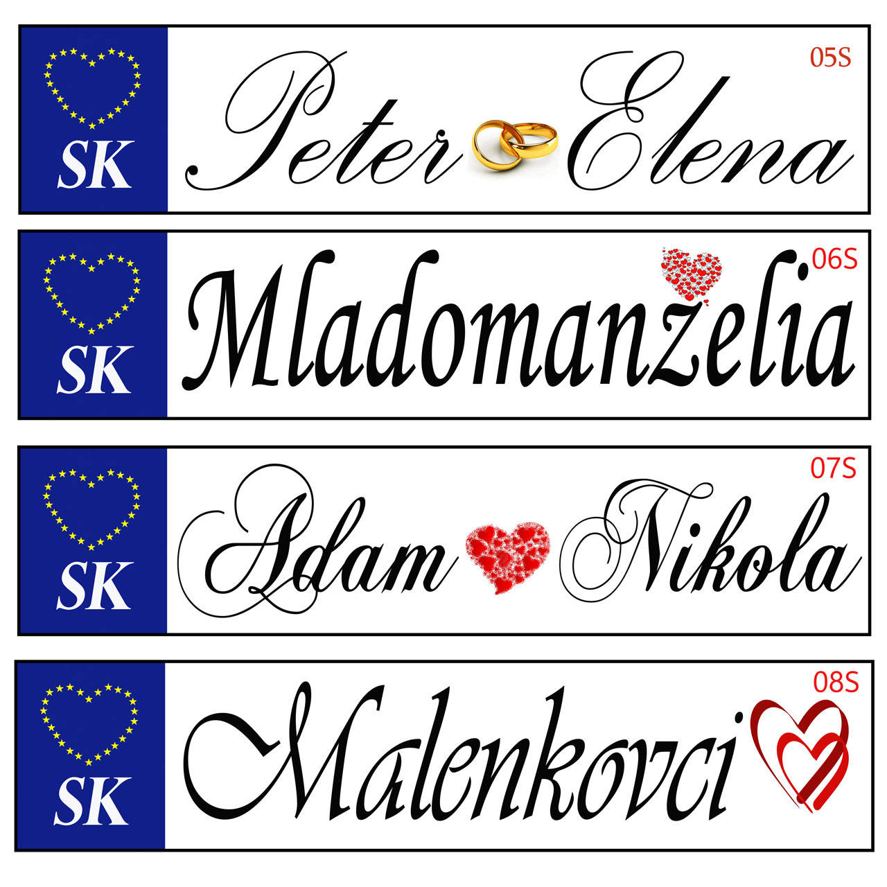 Svadobná tabuľka na auto - špz