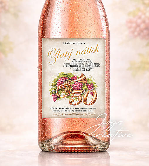 Samolepiaca etiketa na víno s krídlovkou k 40, 50, 60tke