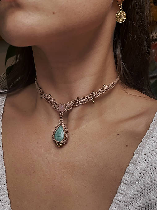 Náhrdelníky - Micro macramé náhrdelník s amazonitom - 18113932_