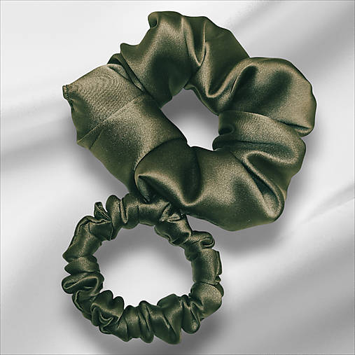 Hodvábna gumička do vlasov - pravý hodváb SilkByAG (Kaki veľká L)