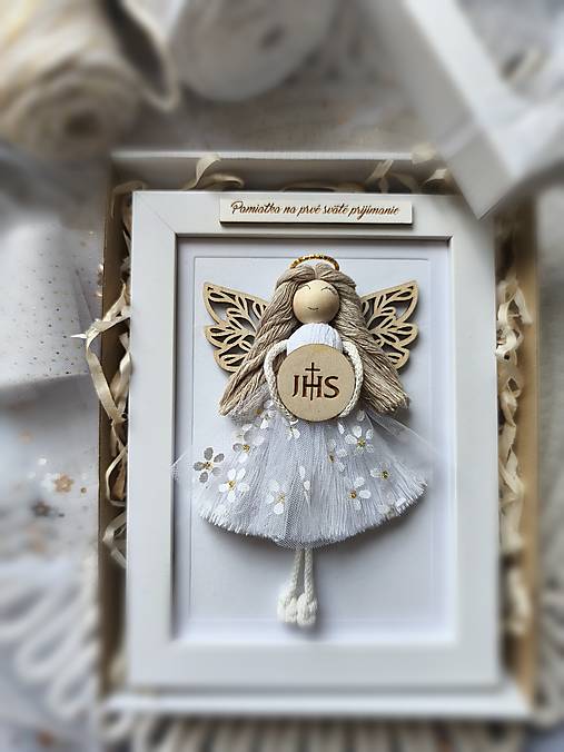 Dekorácie - Macrame anjel prvé sväté prijímanie - 18116824_