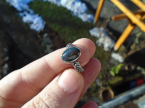 Strieborny prsteň Ag 925 Čierný Etiopsky Opál