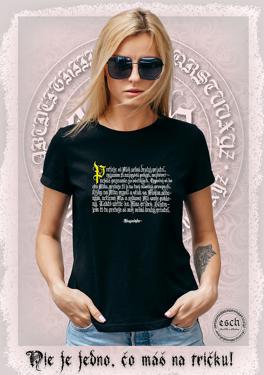 kaligrafia na tričku - Bhagavadgíta Môj drahý priateľ