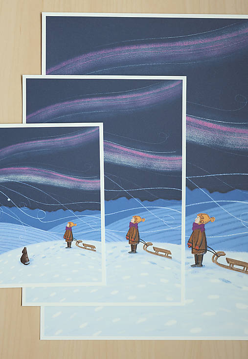 Print - Dievča so psom v zasneženej krajine