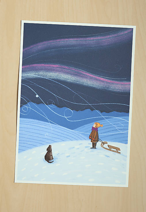 Print - Dievča so psom v zasneženej krajine