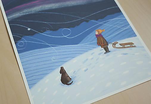 Print - Dievča so psom v zasneženej krajine