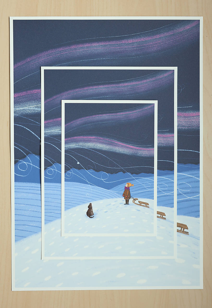 Print - Dievča so psom v zasneženej krajine