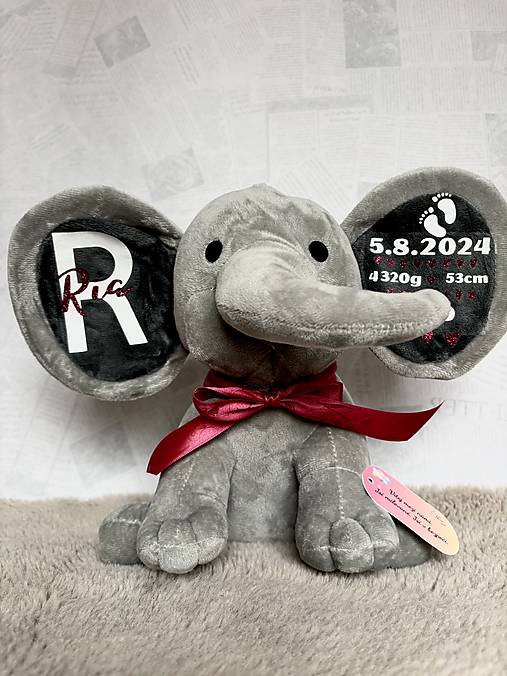 Detské doplnky - Sloník s údajmi o narodení (Šedá) - 18116627_