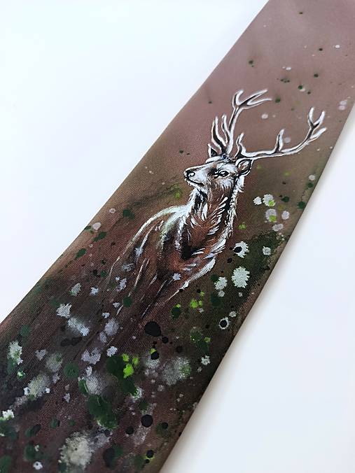 Pánske doplnky - kravata Jeleň I. - ručne maľovaná - 18120348_