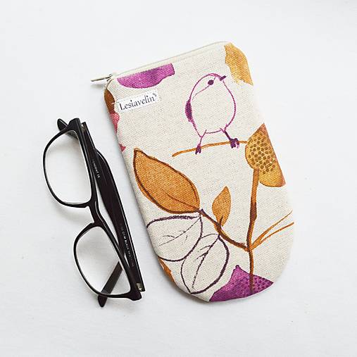 Taštičky - Obal na okuliare - Vtáčik a listy - 18119042_