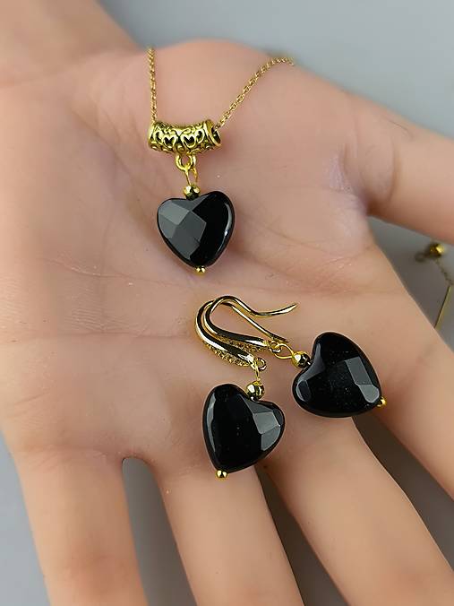 Sady šperkov - čierny Valentín, náušnice a náhrdelník ónyx - 18120418_