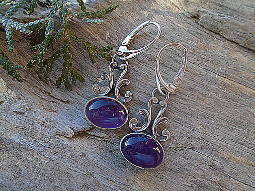 Strieborné náušnice Ag925 Antik Ametyst