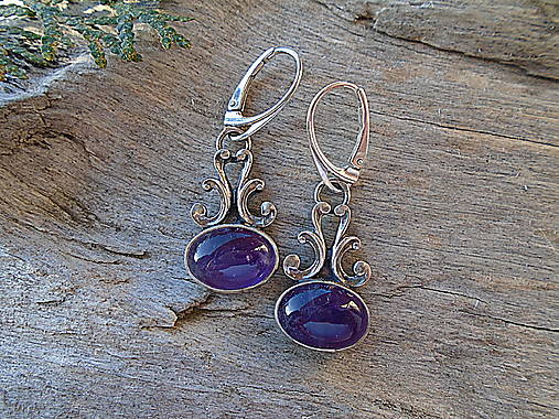 Strieborné náušnice Ag925 Antik Ametyst