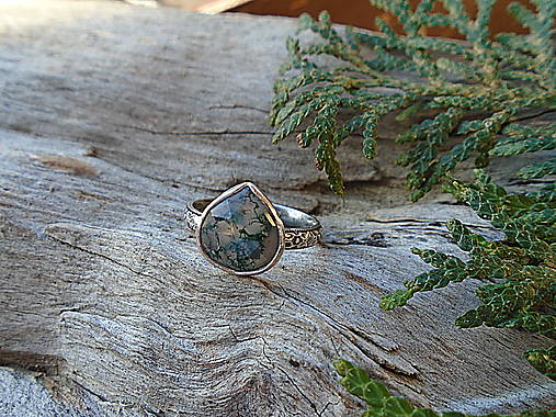 Strieborný prsteň Ag925 Machový achát