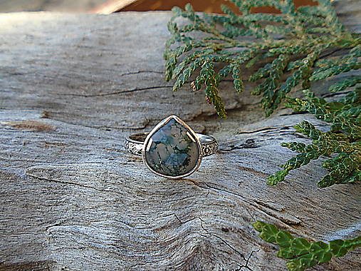 Strieborný prsteň Ag925 Machový achát