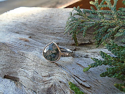 Strieborný prsteň Ag925 Machový achát