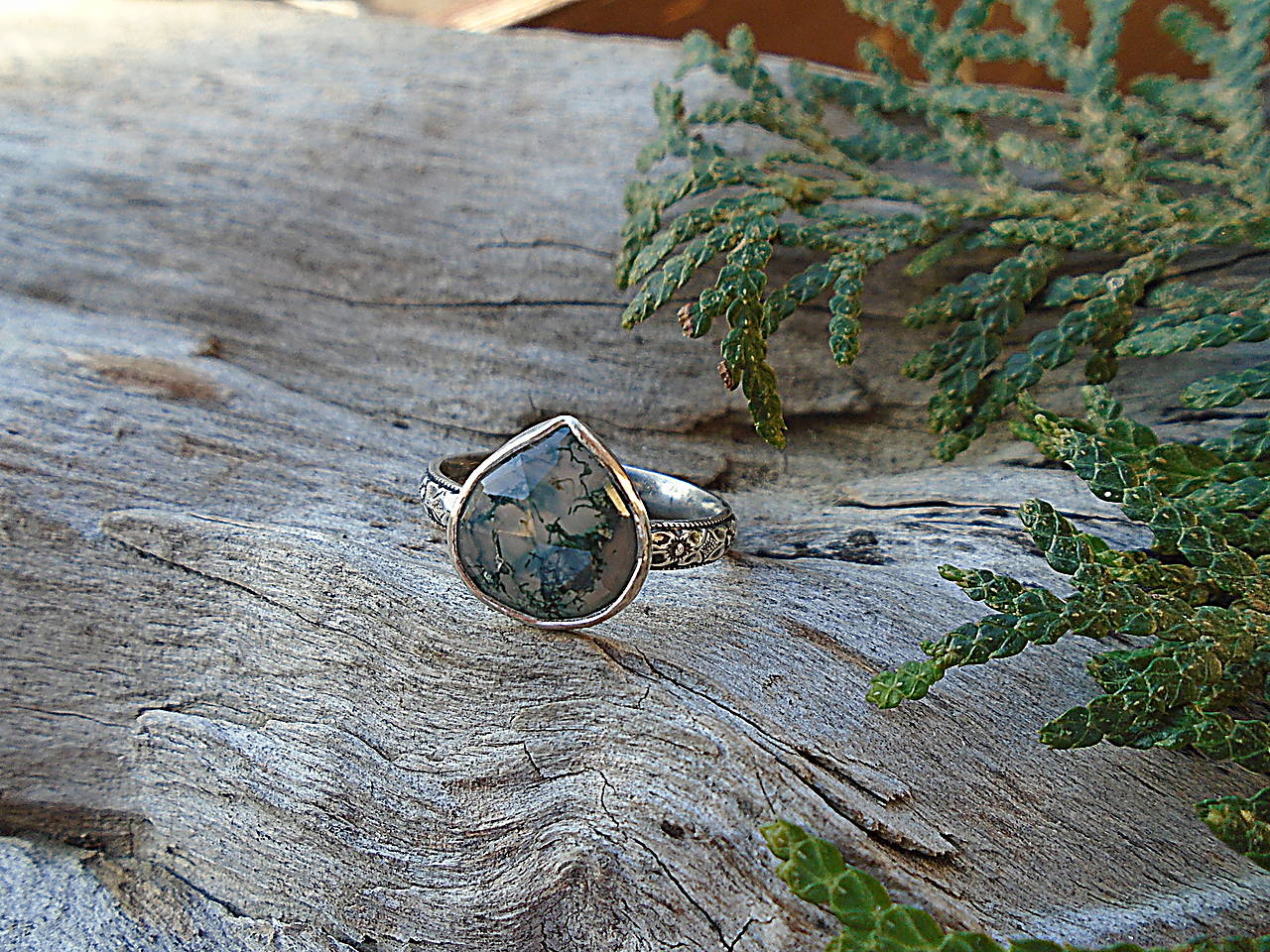 Strieborný prsteň Ag925 Machový achát