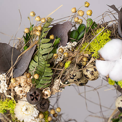 Veľkonočný jarný veniec na dvere zo sušených kvetov | prírodný handmade greenery