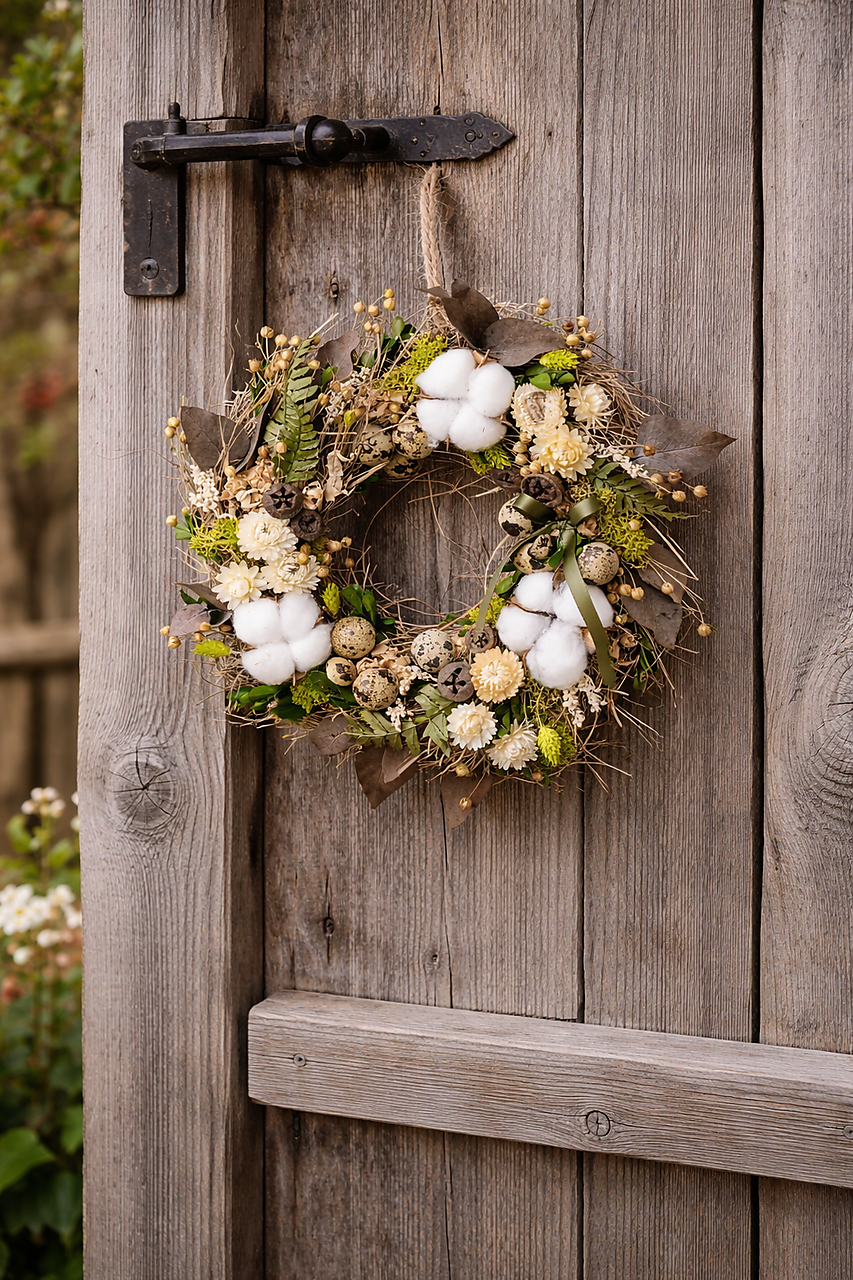 Veľkonočný jarný veniec na dvere zo sušených kvetov | prírodný handmade greenery