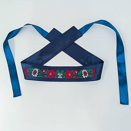 Opasky - Vyšívaný opasok saténový s motívom Kristián bordo - 18118417_