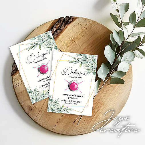Kartička na tabletku ako darček pre hostí (greenery)