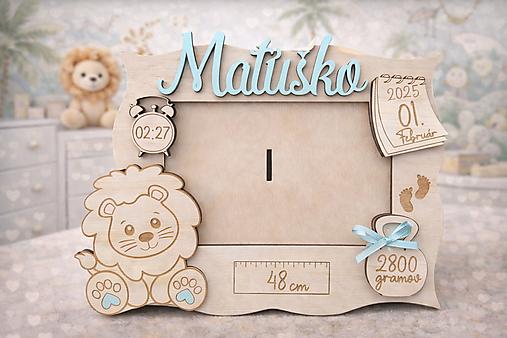 Rámiky - Fotoramik s personalizovanymi udajmi - levíkový (10x15) - 18118313_