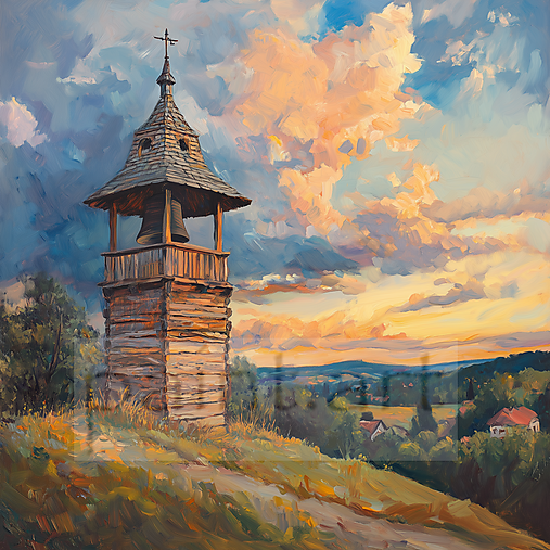 Grafika - Drevená zvonica (č.323) - 18118794_