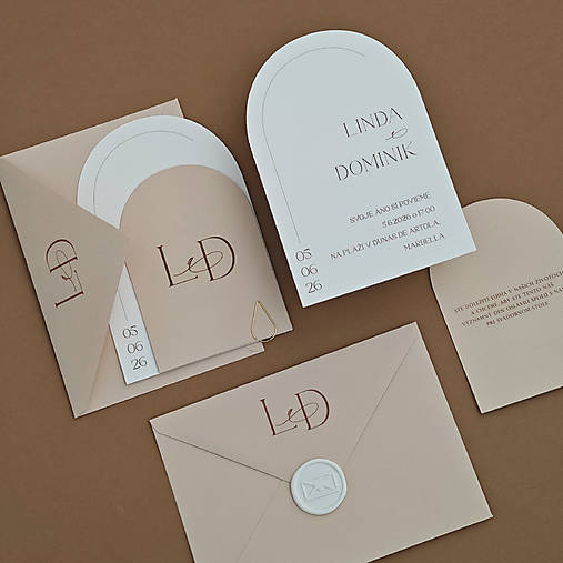 Papiernictvo - Svadobné oznámenie oblúk - Beige - 18122642_