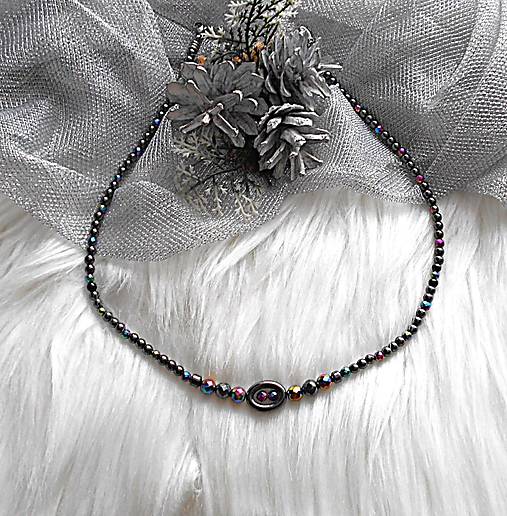 Náhrdelníky - Náhrdelník - hematit, chirurgická oceľ - 18122303_