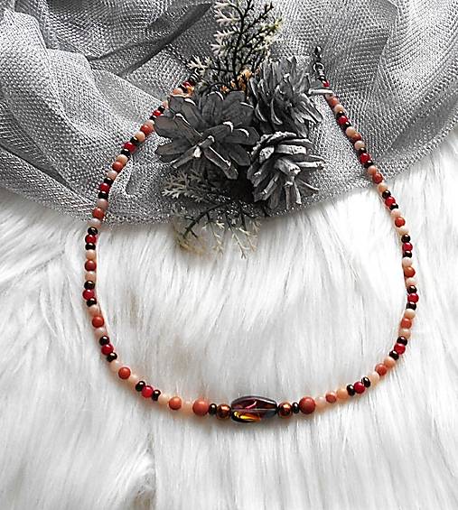 Náhrdelníky - Náhrdelník- ružový aventurín, červený jaspis - 18122306_