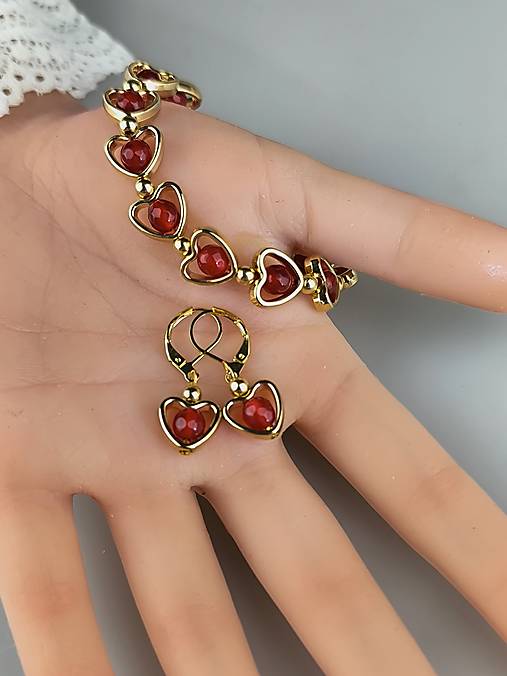 Náramky - achát náramok a náušnice "červený Valentín" - 18123380_